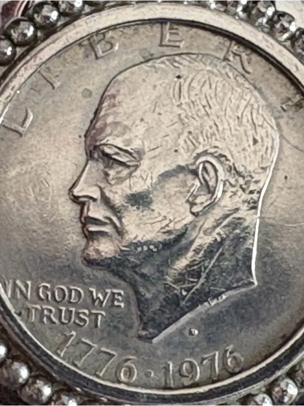 Vintage Silver-Tone Western Belt Buckle with Eisenhower Coin Accent